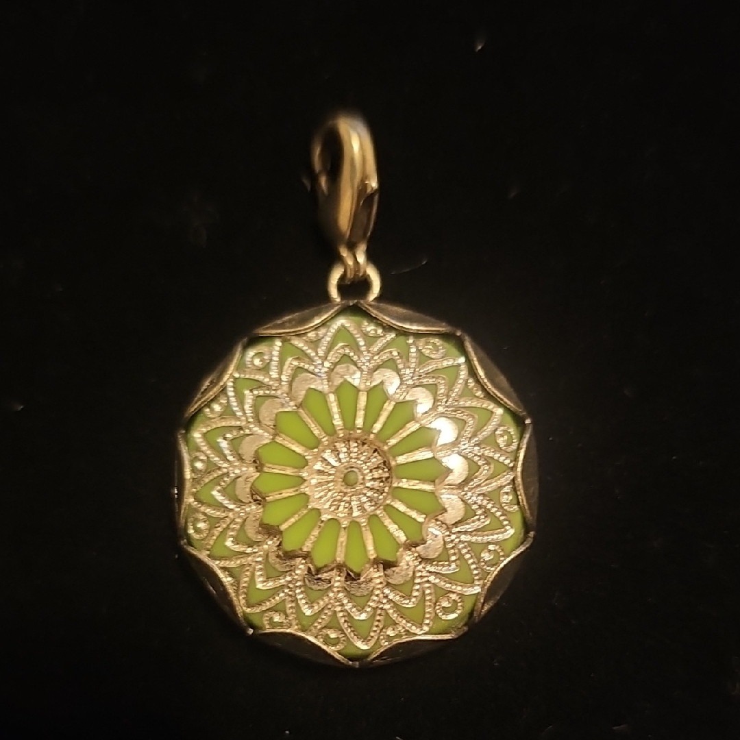Sabika Lime Green Floral Enamel Pendant Charm 20$